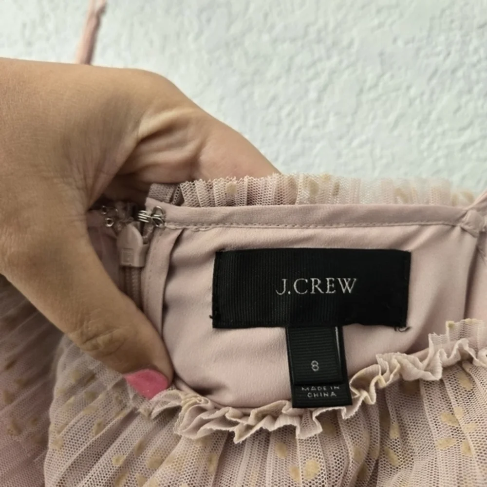 J Crew 8 Ruffly Tulle Midi dress Dusty Pink Micro Floral Ditsy Print Square Neck - Picture 10 of 10